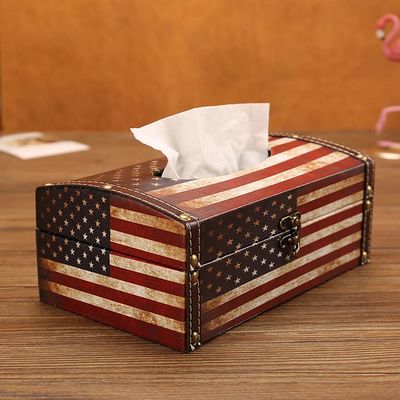 Drewniany pojemnik na chusteczki Uchwyt na klasyczne amerykańskie pudełko na serwetki w stylu flagi amerykańskiej